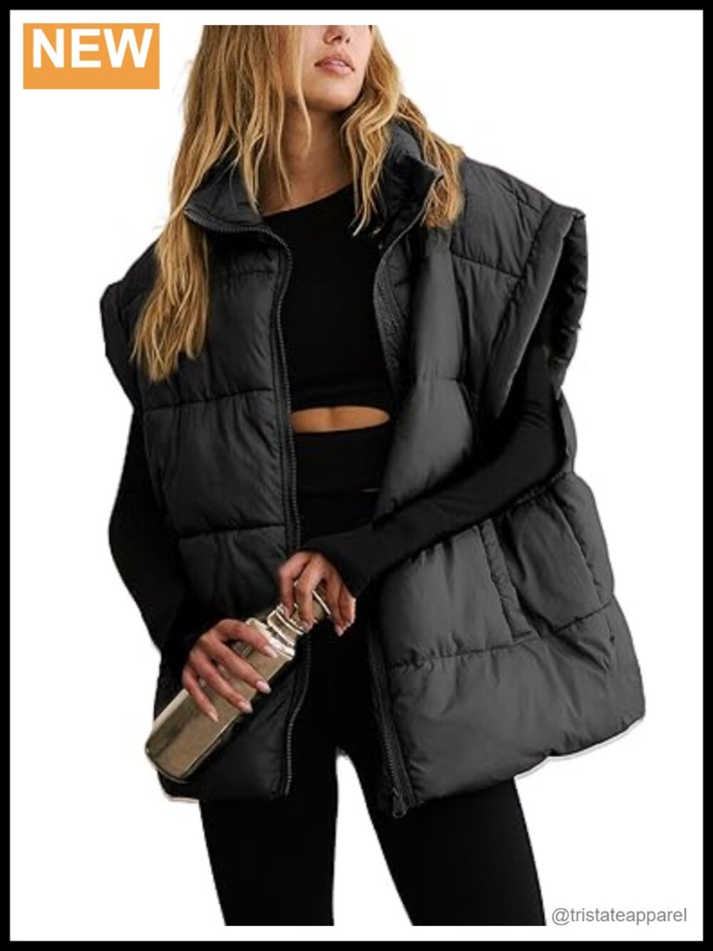 Oversized Quilted Puffer Vest Sleeveless Zip Up Winter Outerwear